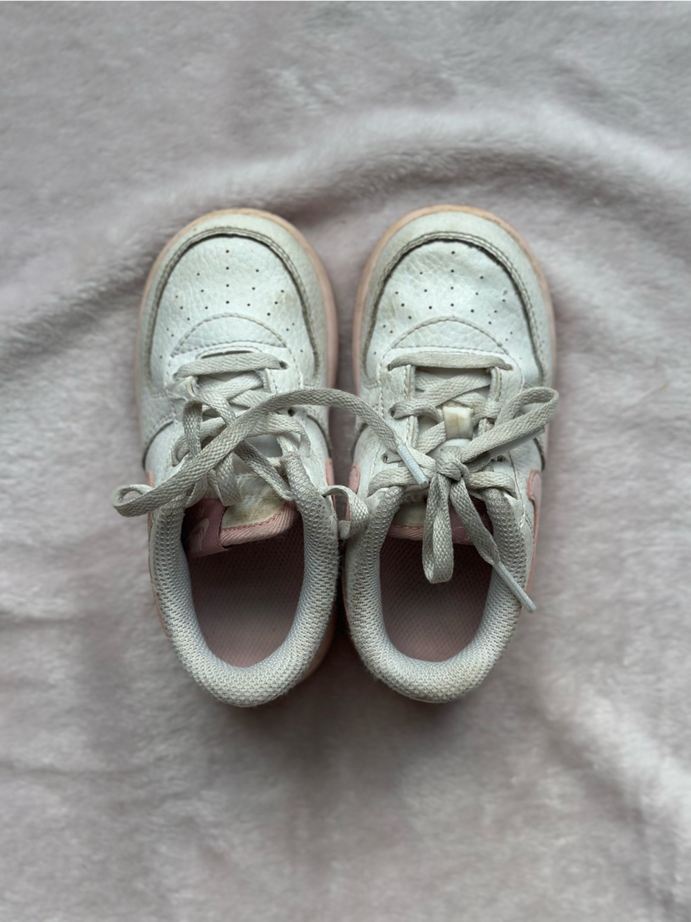 Nike Kids White Sneakers with Light Pink Accents